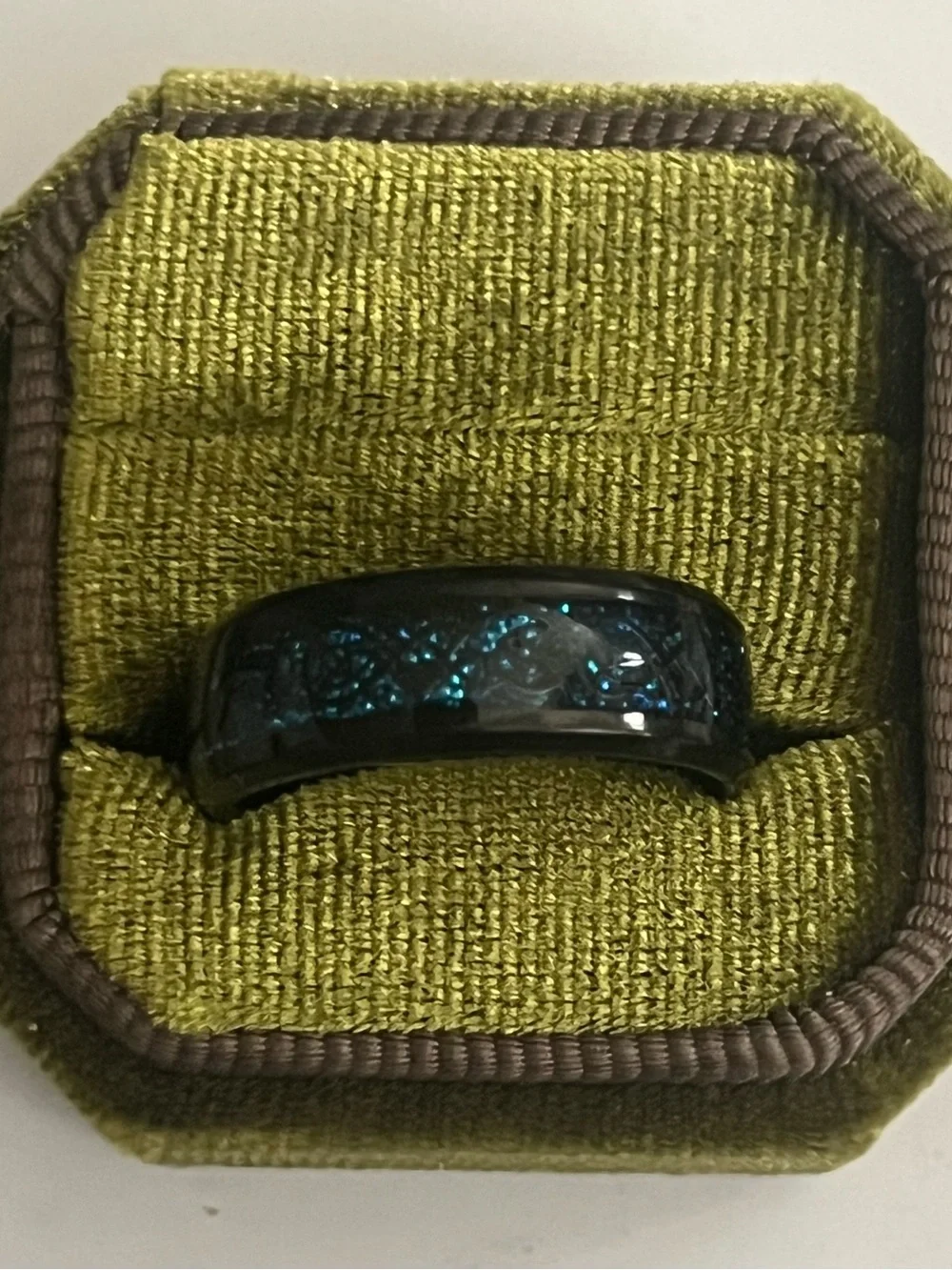 Men’s Titanium Steel Black/Blue Dragon Design Polished Finish 8mm Band Size 11